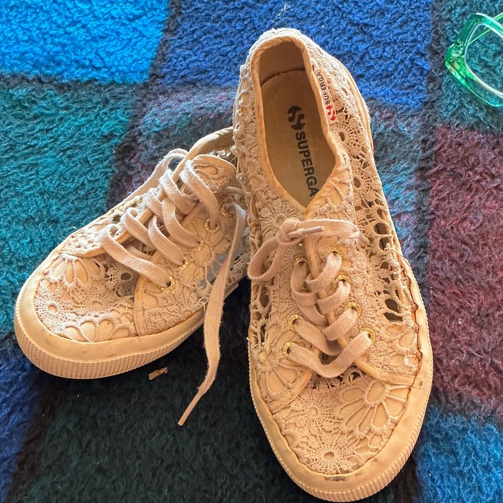 Superga Floral Lace Tan Sneakers